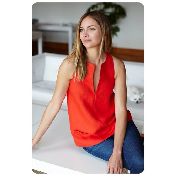 Emerson Fry Tops - Emerson Fry Red A Line Sleeveless Mod Top sz xs 100% Linen